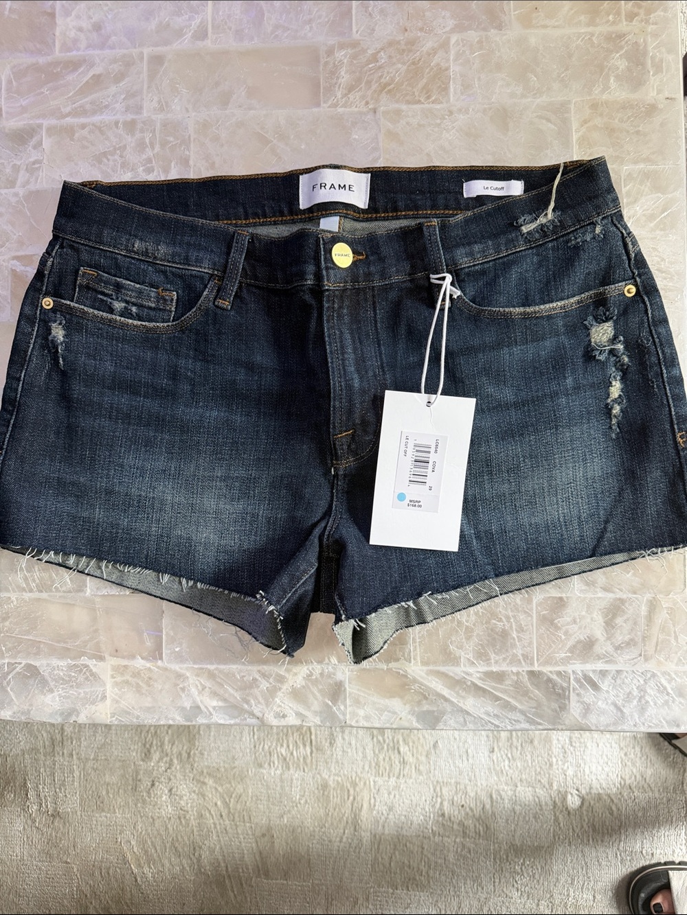 Frame Denim Dark Blue Distressed Cutoff Jean Shorts
